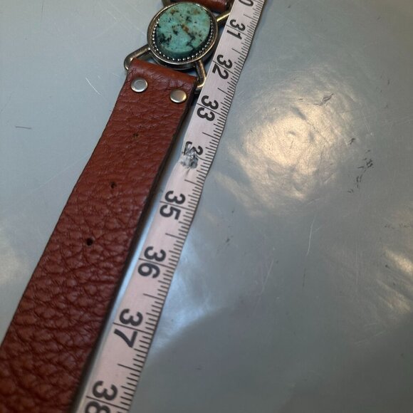 Leather Rock Let Rock Leather Belt Western Boho Y2K Turquoise Stone Jeweled - Picture 11 of 15
